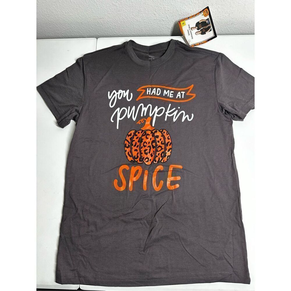 NWT WinWin You had me at Pampkin Unisex Gray Cotton Blend Graphic T-Shirt Size S